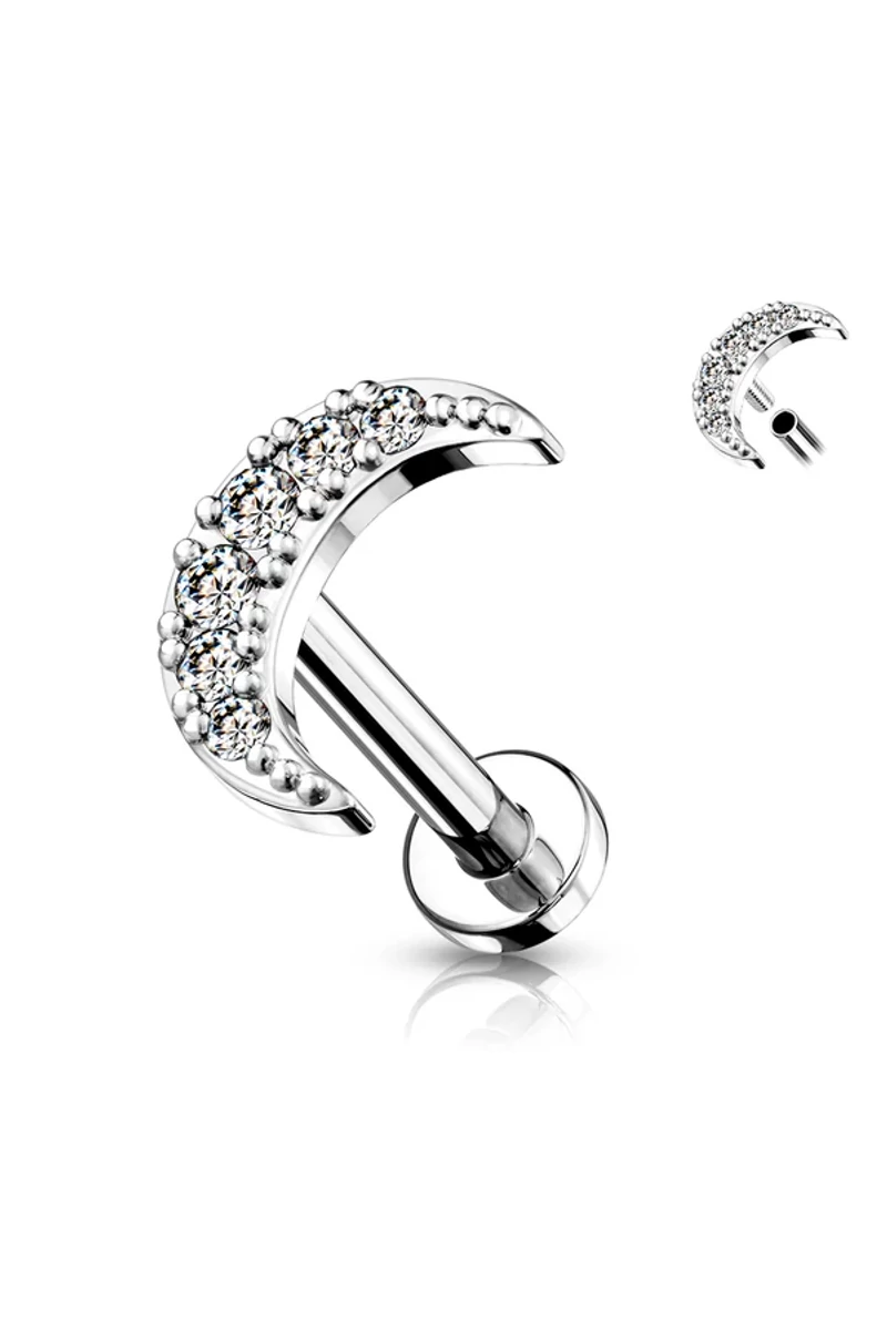 Piercing Argintiu In Formă De Semilună Din Oțel Inoxidabil 316 Ideal Pentru Buze Și Urechi (1buc)
