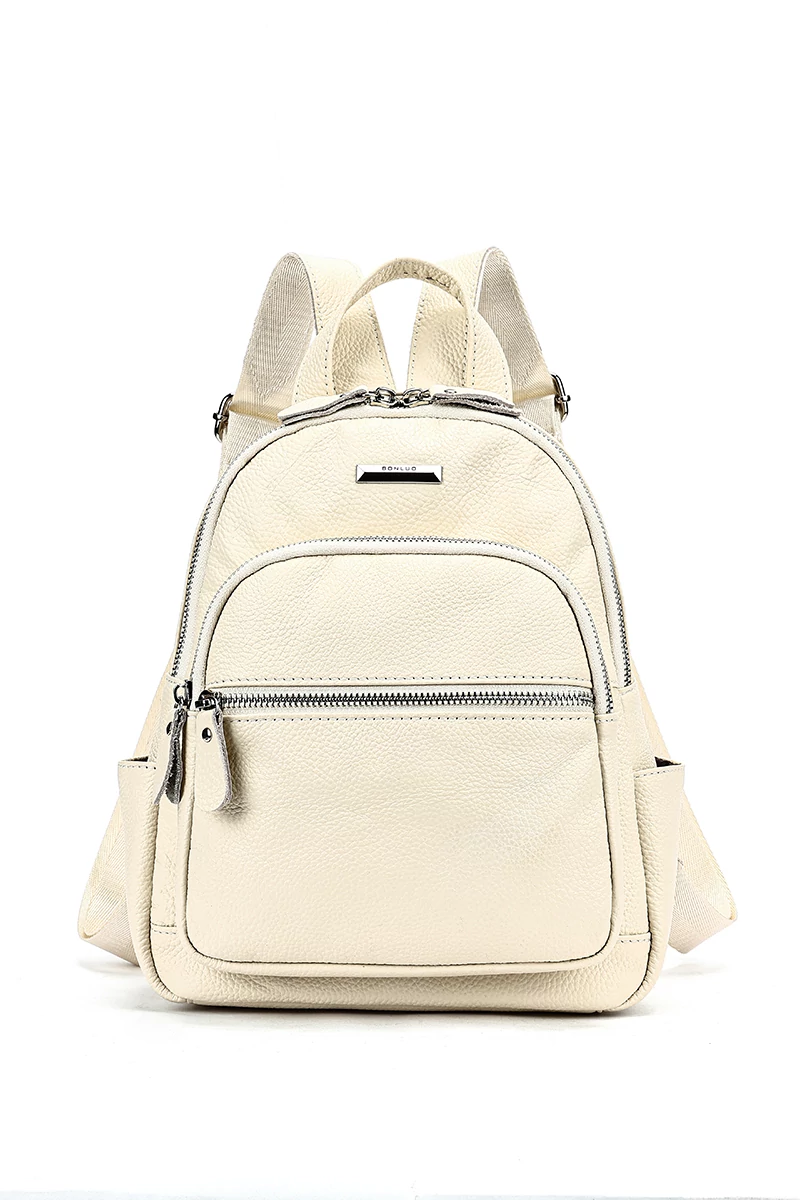 Rucsac Damă Mini Alb Bonluo Din Piele Naturală 27*22*11cm