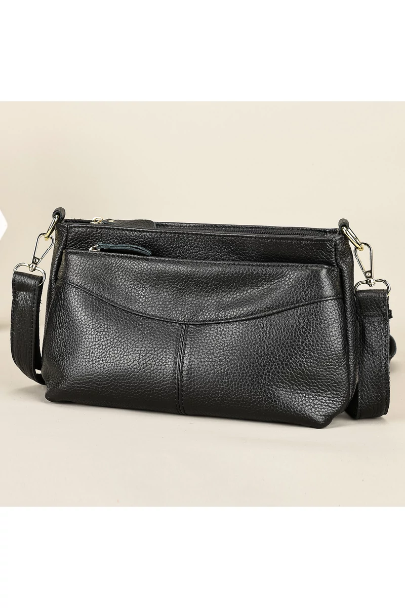 Geantă Crossbody Bonluo Negru Din Piele Naturală Cu Bretea Ajustabilă (17*27*11cm)