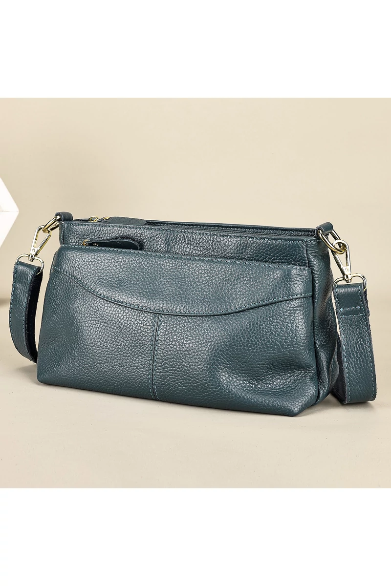 Geantă Crossbody Bonluo Albastru Din Piele Naturală Cu Bretea Ajustabilă 17*27*11cm