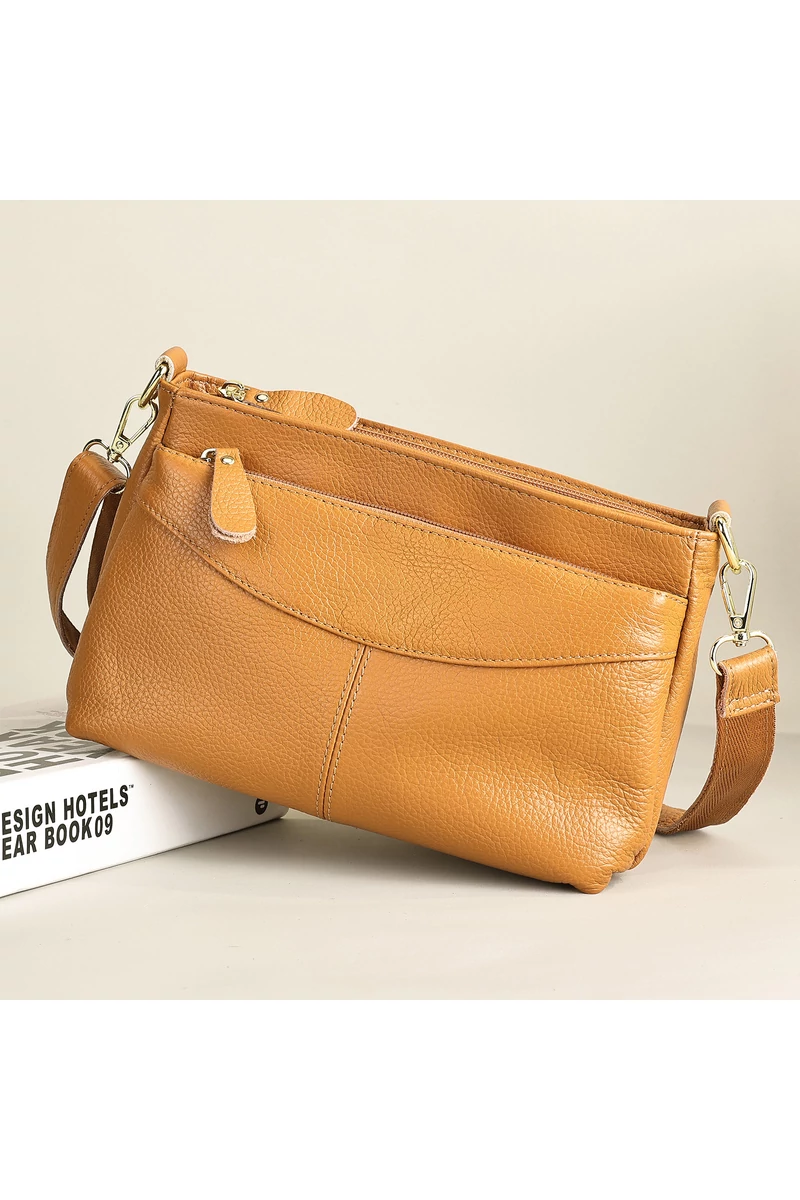 Geantă Crossbody Bonluo Maro Din Piele Naturală Cu Bretea Ajustabilă 17*27*11cm