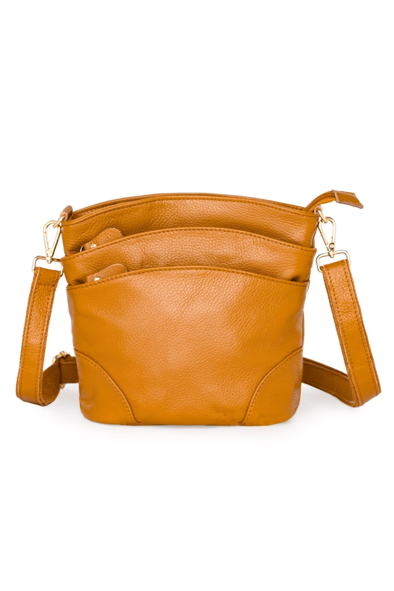 Geantă Crossbody Bonluo Maro Coniac Din Piele Naturală 21*19,5*9,5cm