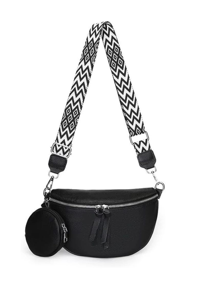 Geantă Crossbody Neagră Din Piele Naturală Cu Portofel Detasabil Versatilă 26*15*cm Bonluo