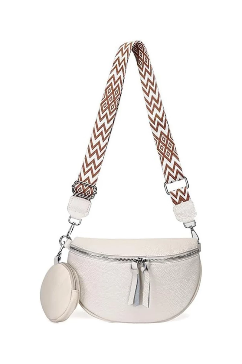 Geantă Crossbody Alba Din Piele Naturală Cu Portofel Detasabil Versatilă 26*15*cm Bonluo
