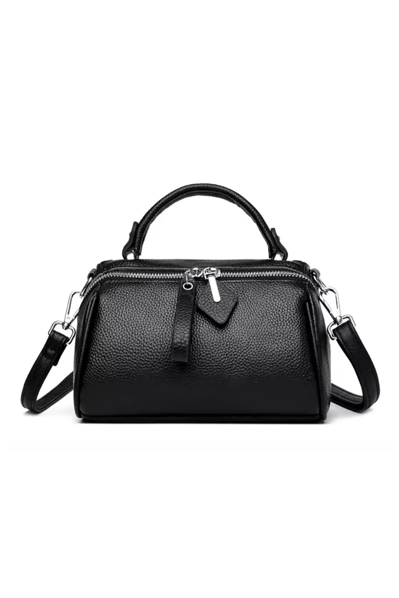 Geantă De Mână Din Piele Naturală Neagră Bonluo Model Compact Și Elegant 21*14*12cm