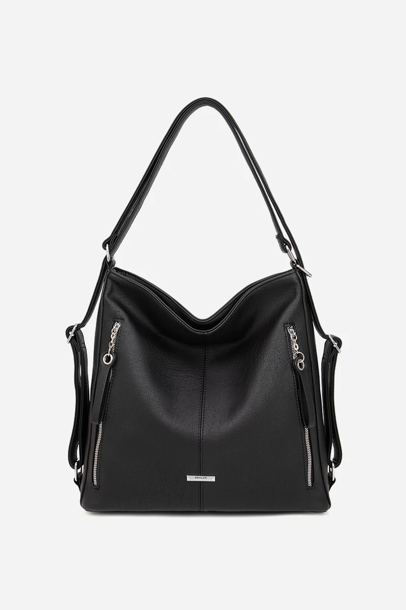 Geantă De Umăr 2în1 Rucsac Damă Bonluo Neagră Multifuncțională Din Piele Ecologică De Dimensiunea 35*32*14cm