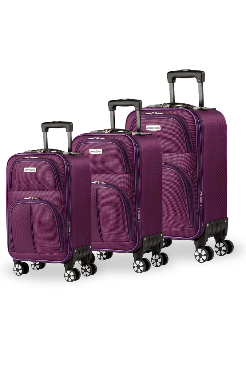 Set Troler Cu Roți Detașabile Leonardo Davinci Violet Cu Pereți Moi Extensibili 