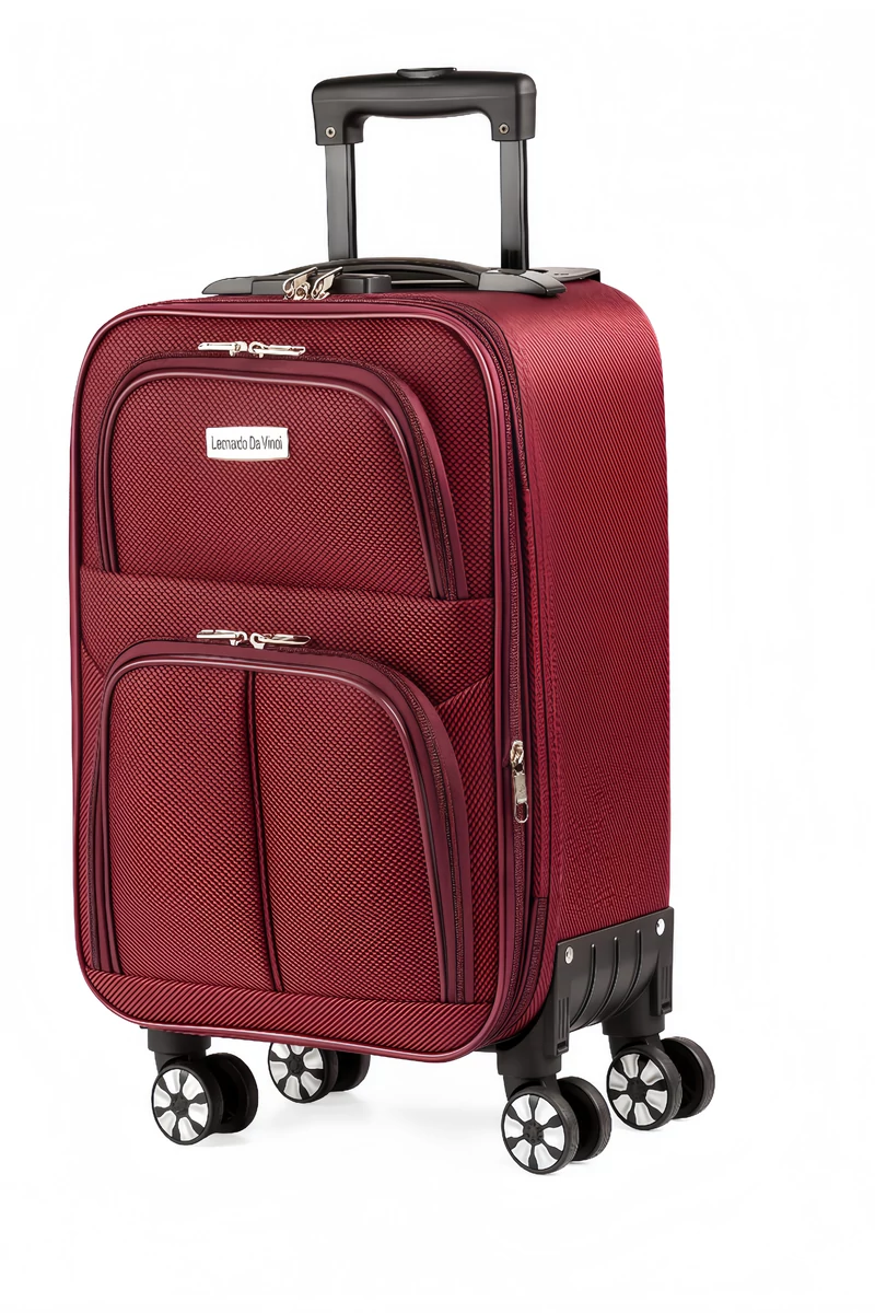 Wizzair Troler De Cabină Cu Roți Detașabile Leonardo Davinci Vișiniu Cu Pereți Moi Extensibili 47*35*20cm