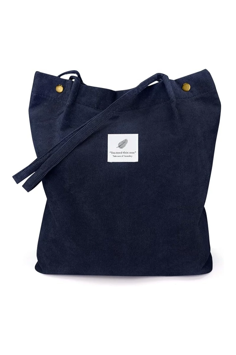 Geantă Tote Stil Sacosă Casual Pânză Albastru Închis Bonluo Spațioasă Rezistentă Și Elegantă  38*35*11cm