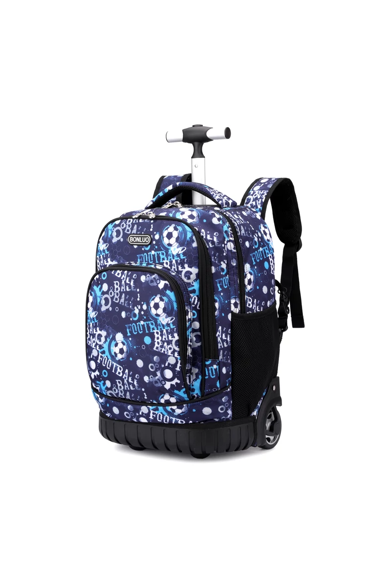Bonluo Ghiozdan Pe Roți Albastru Cu Model Football Calitate Premium Din Material Impermeabil Dimensiune 48*31*21cm