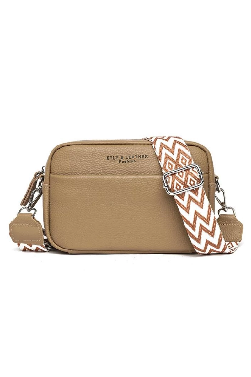 Geantă Crossbody Bonluo Bej Închis Din Piele Naturală Dimensiune Mică(15*20*7cm)