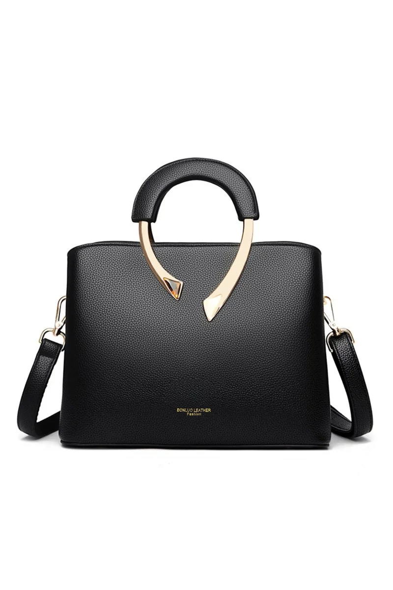 Bonluo Geantă De Mână/Crossbody Negru Cu Decorațiuni Aurii Din Imitație De Piele Dimensiuni 21*27*13cm