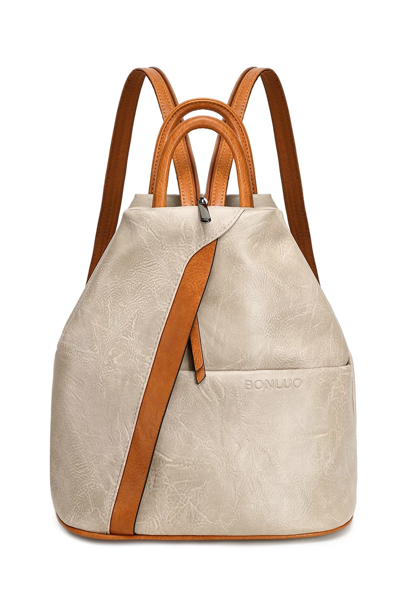 Rucsac 2În1 Geantă De Umăr Dama Crem Bonluo Din Piele PU De Dimesiunea 29*29*17cm