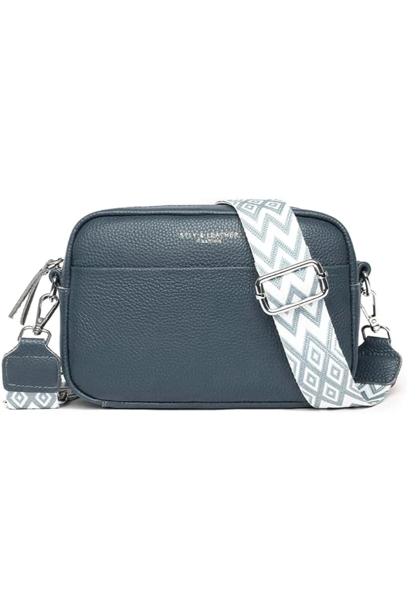 Geantă Crossbody Bonluo Albastru Turcoaz Din Piele Naturală Dimensiune Mică(15*20*7cm)